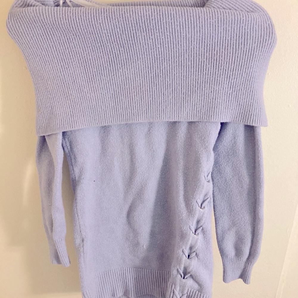 LeChateau Off The Shoulder light blue-grey sweater